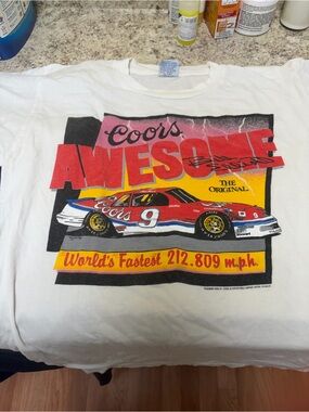 'Vtg 1987 Cal Cru Bill Elliott Talladega Record NASCAR Coors T-shirt Large